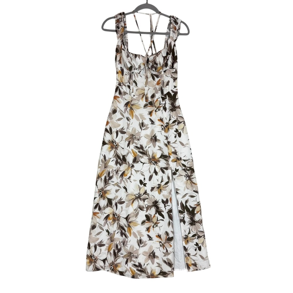 Fashion Nova Dress Womens XS White Floral Sweetheart Strappy Maxi Slit Lined